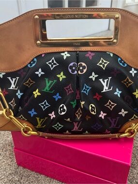 Louis Vuitton Black Multicolor Monogram Canvas Shoulder Bag with Tan Trim